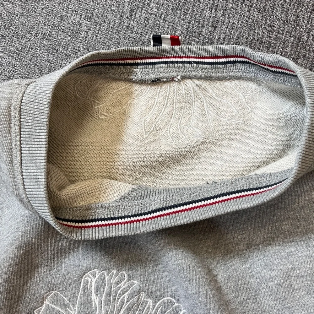 Thom Browne Embroidered Koi Chrysanthemum Sweatshirt - Men's Size 4 - Gray - Picture 7 of 15